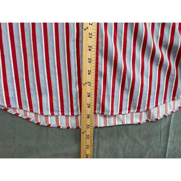 Bugatchi All Cotton Button Front Shirt Mens XL Shaped Trim Fit Stripes Red Blue - Picture 7 of 10
